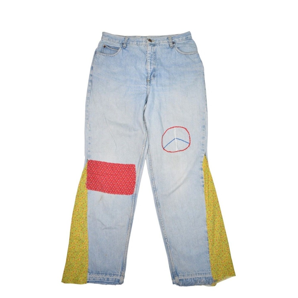 Vintage Cherokee Reconstructed Hippie Jeans Womens 14 Floral Flare Bell Bottom